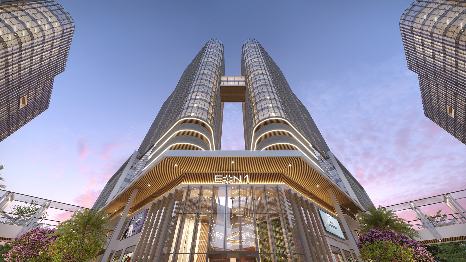 Front elevation of Fairfox EON commercial complex in Noida Sector 140A