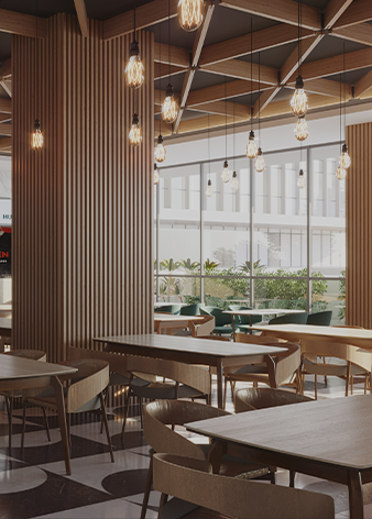 Dining area within Fairfox EON offering diverse culinary experiences
