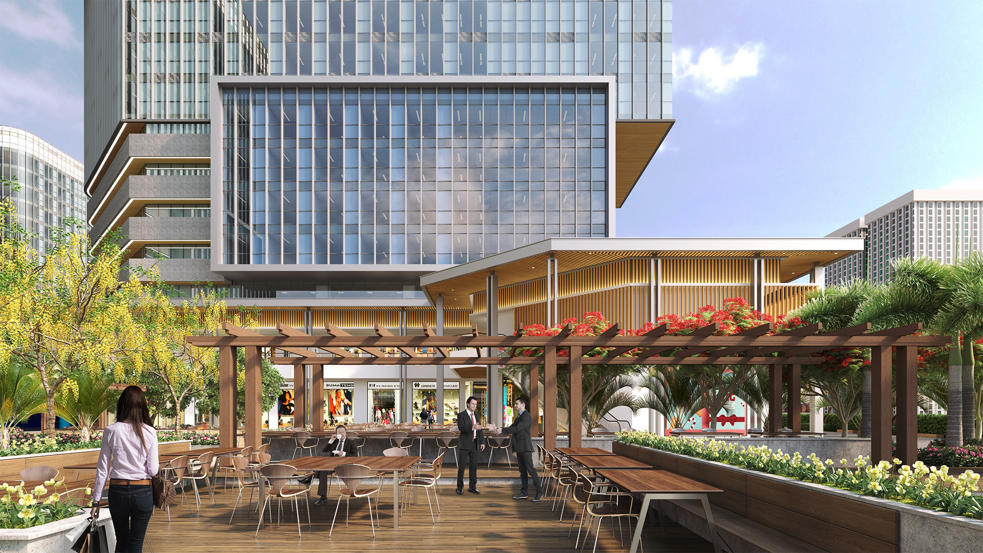Hybrid retail shops at Fairfox EON blending shopping and leisure